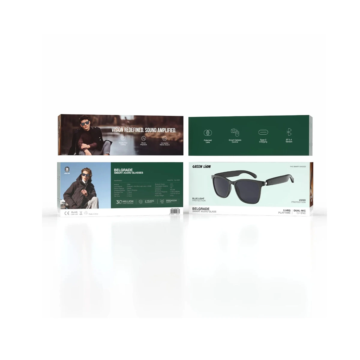 عینک هوشمند گرین لاین مدل بلگراد Green Lion Belgrade Smart Audio Glasses GNBELSG22LSBK